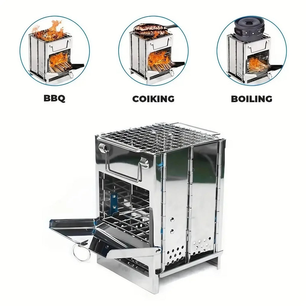 Square Wood Stove Outdoor Grill Mini BBQ Portable Camping Picnic Folding Grill for Home Kitchen Backyard Garden Cooking