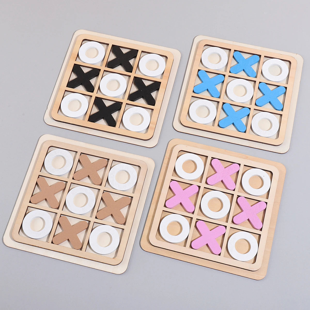 XO Three-in-a-Row Tic-Tac-Toe Wooden Game Set – Casual Battle Puzzle Board Game for Kids
