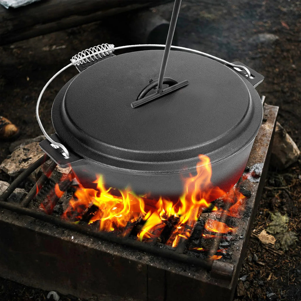19.5cm Cast Iron Dutch Oven Lid Lifter with Spiral Handle for Outdoor Camping and Hiking
