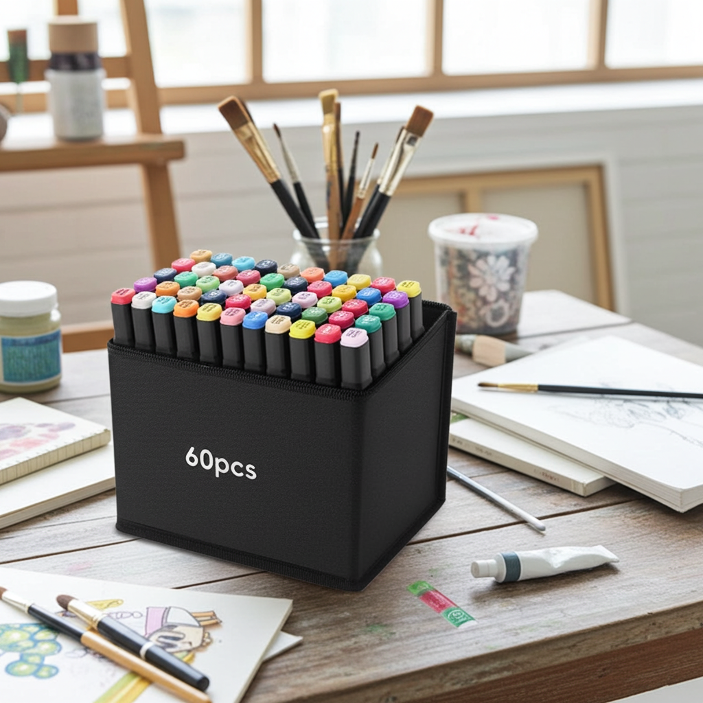12/24/36/48Pcs Large Capacity Canvas Marker Pen Storage Bag - Folding Square Pencil Bag Organizer for Art Markers