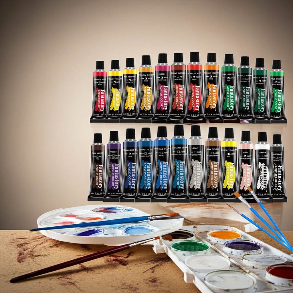 12ML 24 Colors Acrylic Paint Set with 3 Paint Brushes - Perfect Acrylic Paint Set for Adults, Ideal Gifts for Painters and Art Supplies